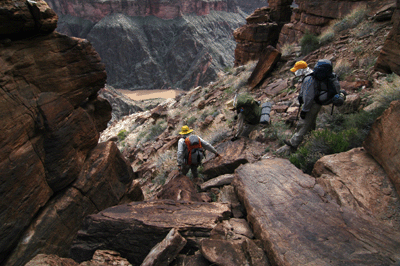 Hiking through the Tapeats en route to Crystal Rapids