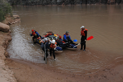 A Russian river party arrives at Crystal beach