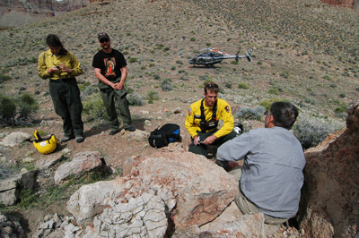 Jessica, the helicopter pilot and Brandon with Dennis