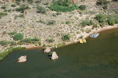 River runners stopped at Bright Angel beach